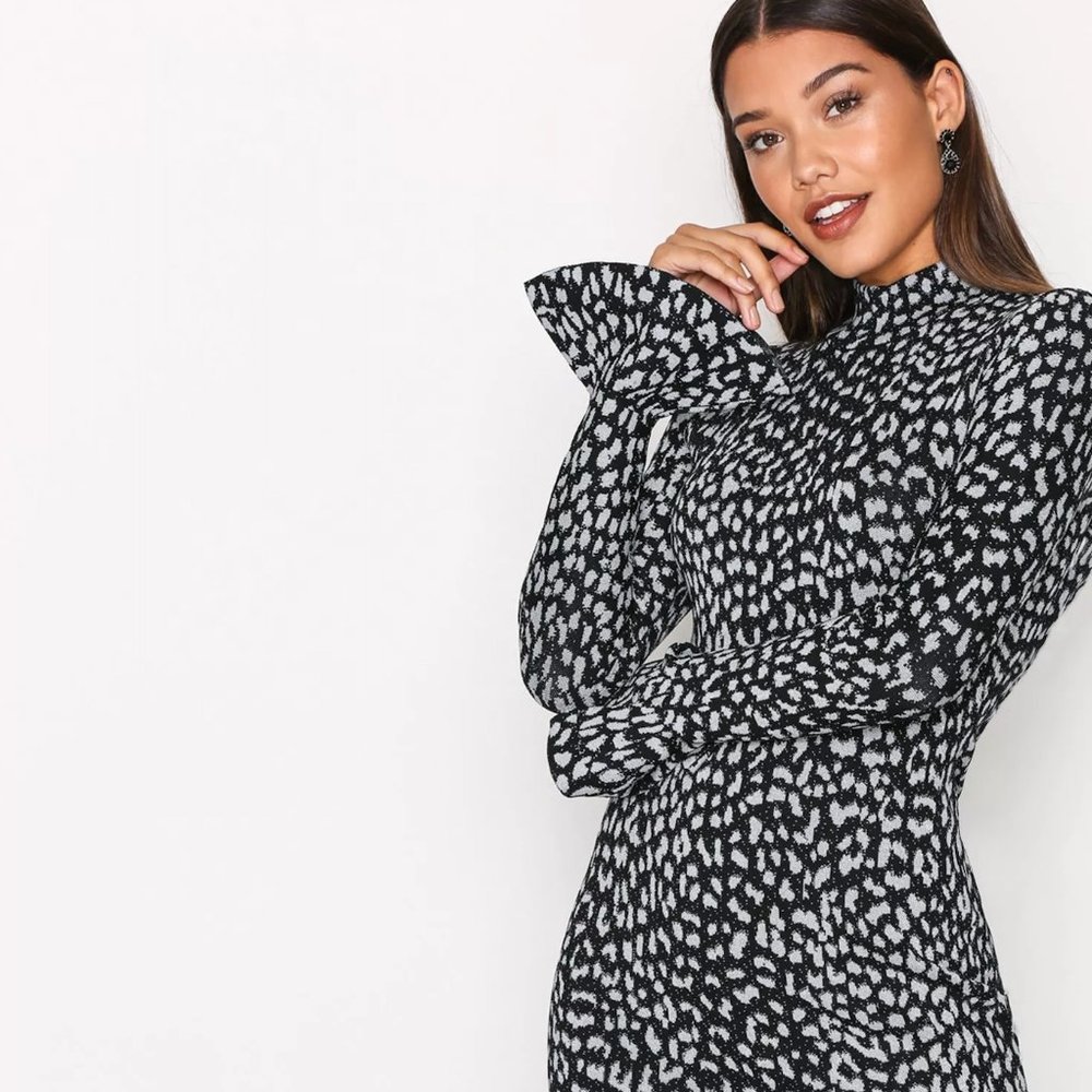 Michael Kors Metallic Cheetah Leopard Dress Black Silver Large